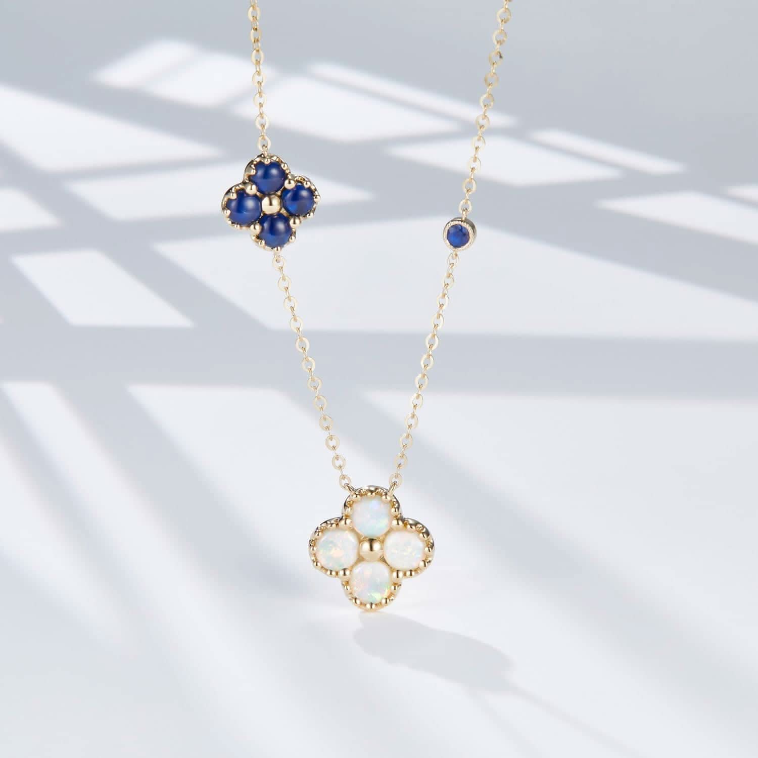 Clover - 18K 蛋白石蓝宝石项链