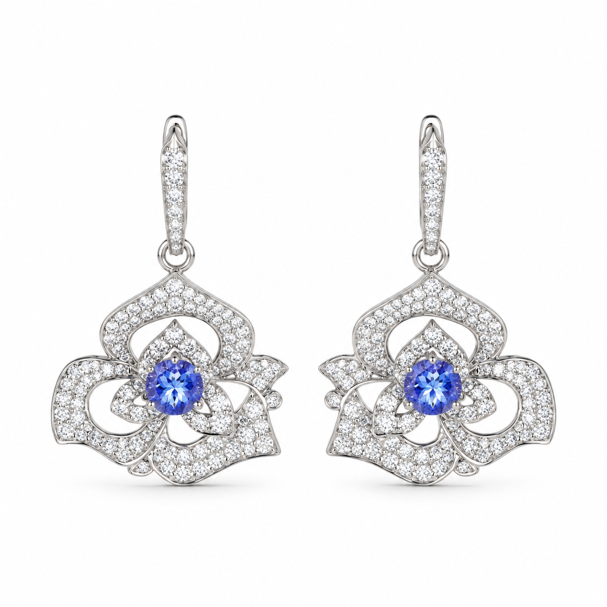 Camellias Tanzanite Drop Earrings