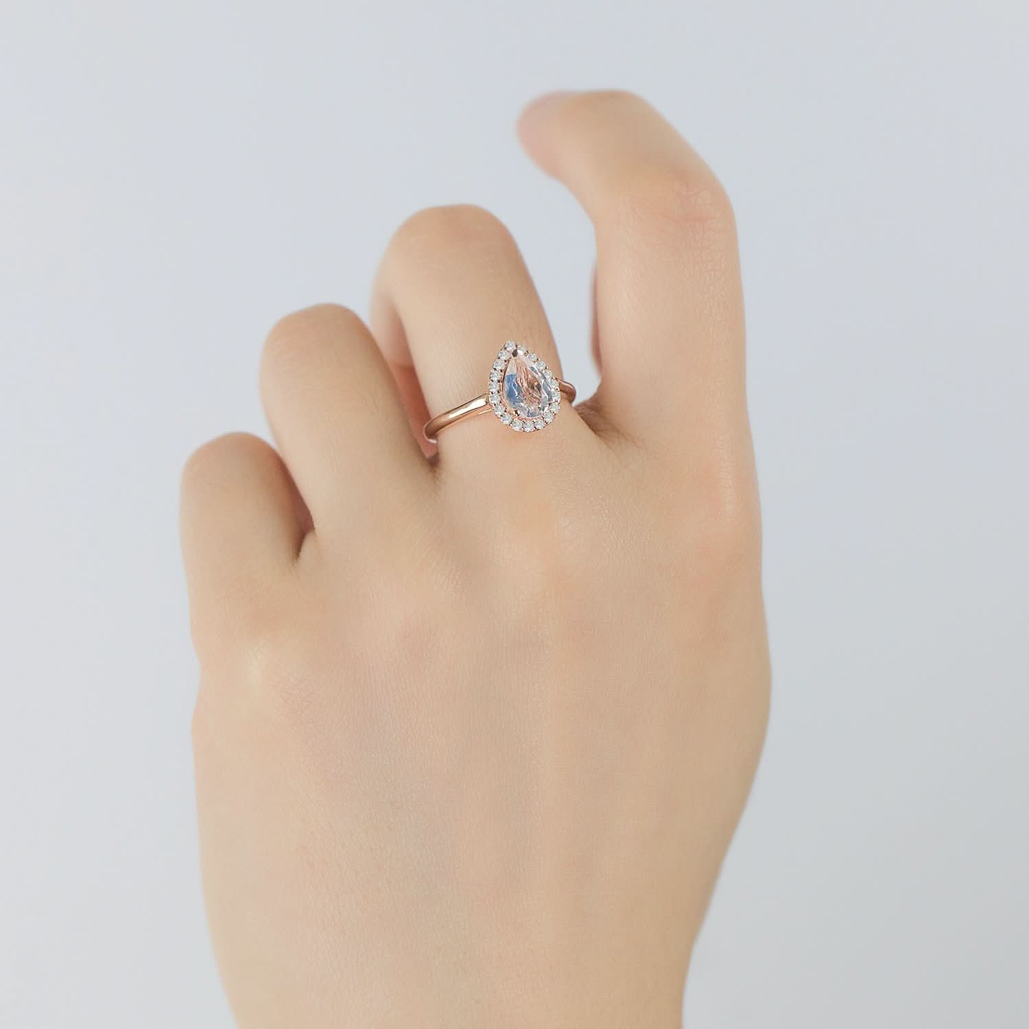 18k Solid Gold Pear Shape Moonstone Engagement Ring - Melbourne, Australia