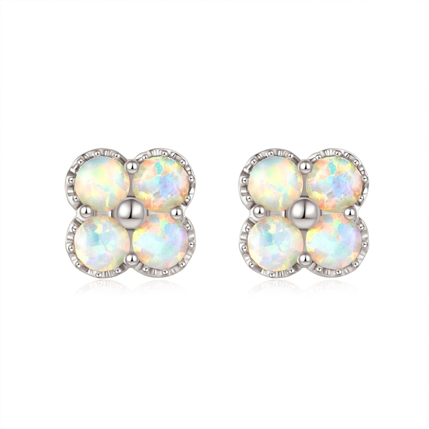 18k Solid Gold Australian White Opal Clover Stud Earrings - Melbourne, Australia