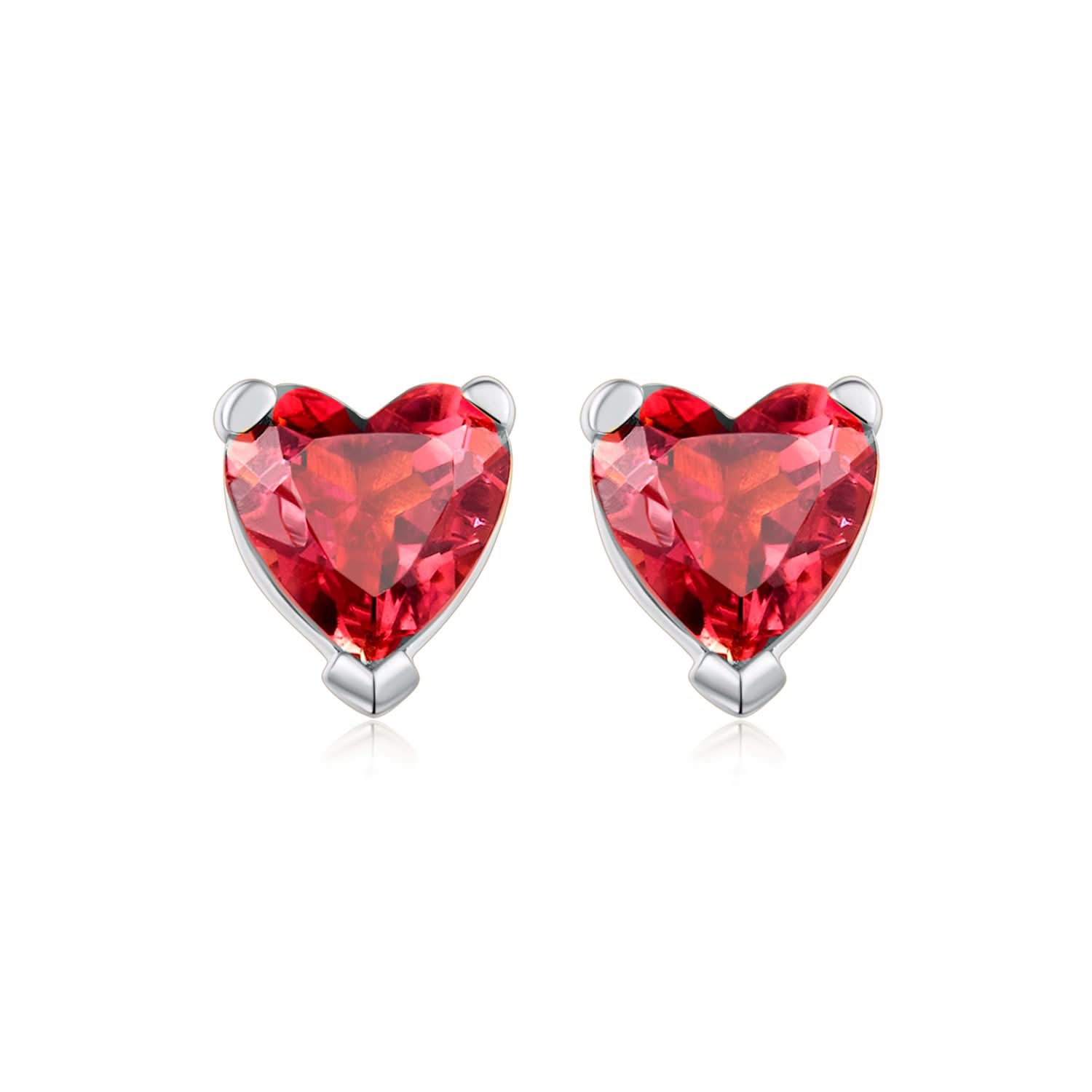 18k Solid Gold Red Tourmaline Heart Earring Studs - Melbourne, Australia