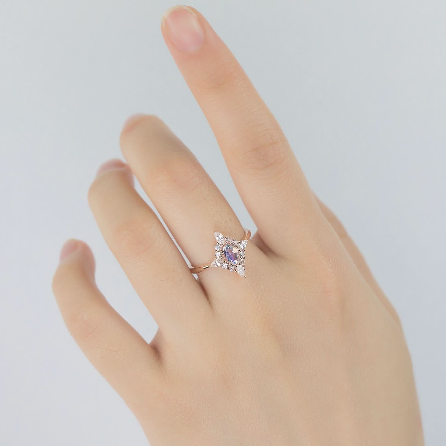 18k Solid Gold Moonstone and White Sapphire Cluster Engagement Ring - Melbourne, Australia