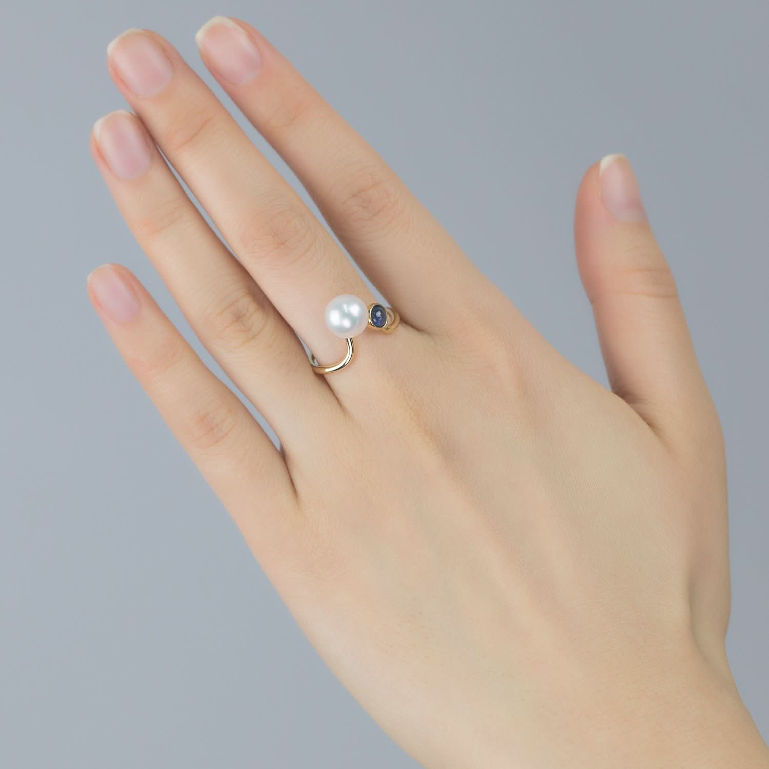 18k Solid Gold Pearl and Blue Sapphire Open Ring - Melbourne, Australia