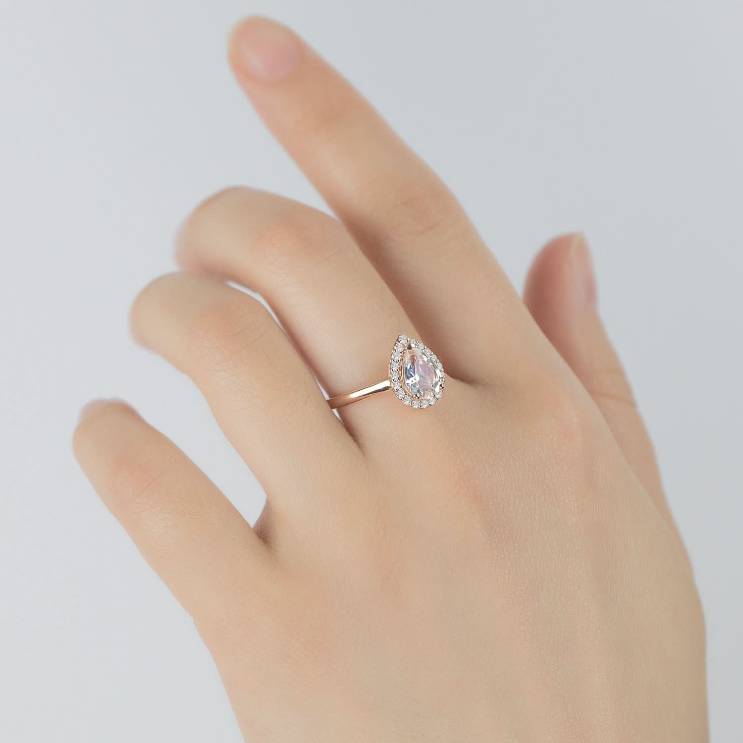 18k Solid Gold Pear Shape Moonstone Engagement Ring - Melbourne, Australia