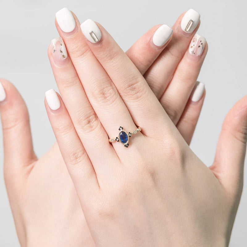 18k Solid Gold Antique Deco Sapphire and Diamond Ring - Sparkling Diamond Bezel Engagement Rings Melbourne, Australia