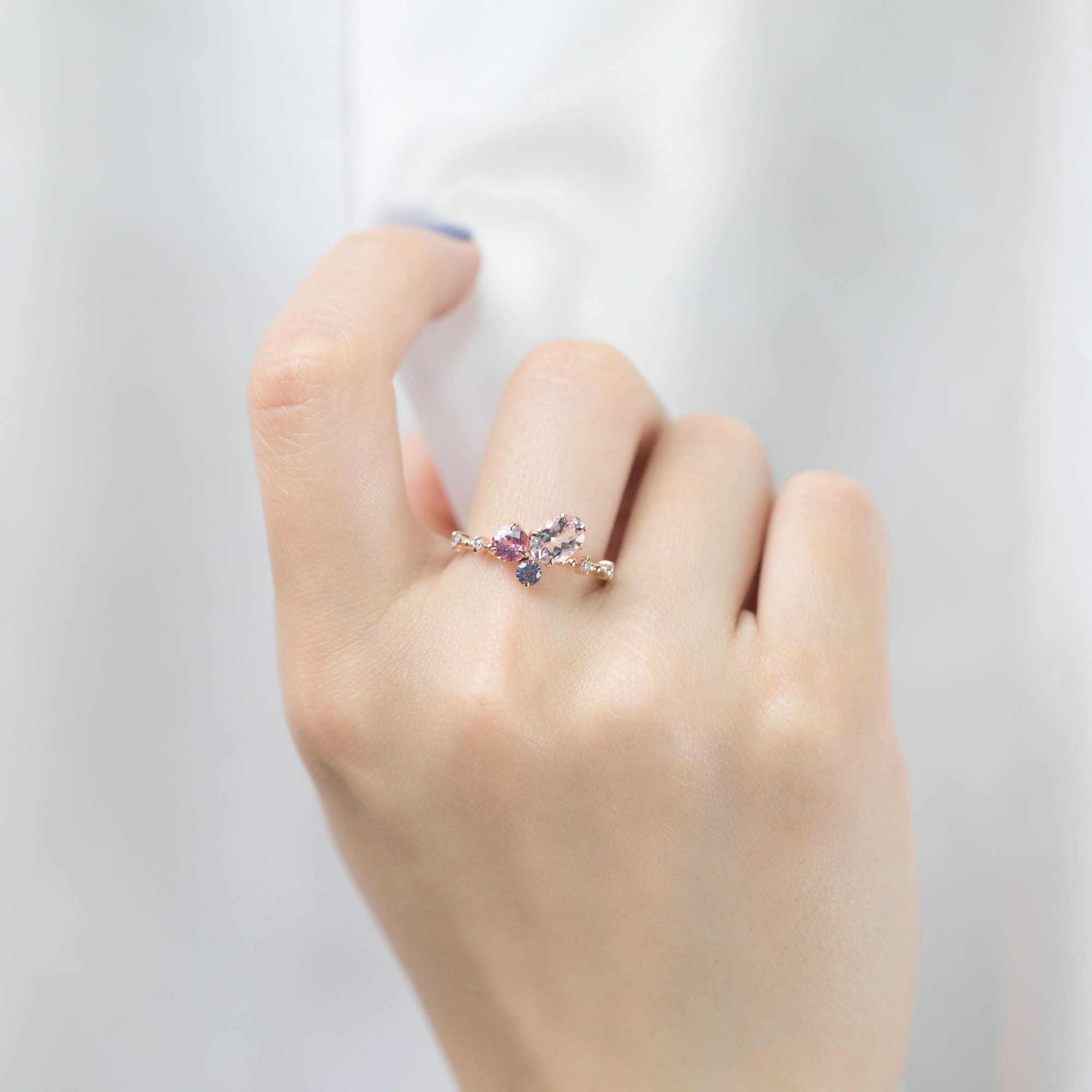 18k Solid Gold Pink and Lilac Sapphire Diamond Cluster Ring - Melbourne, Australia