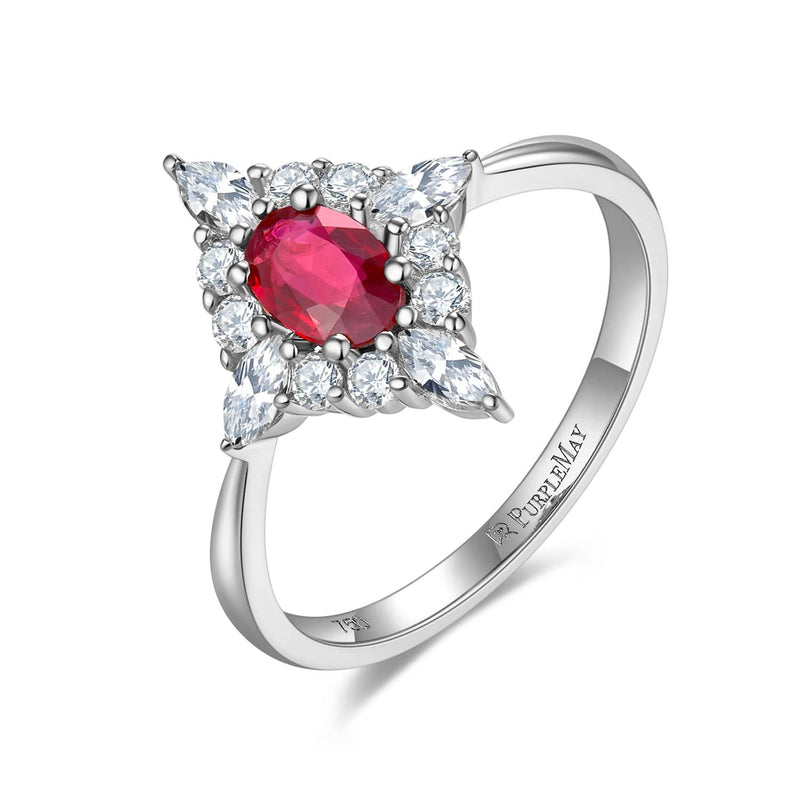 18k Solid Gold Ruby and White Sapphire Cluster Engagement Ring - Melbourne, Australia