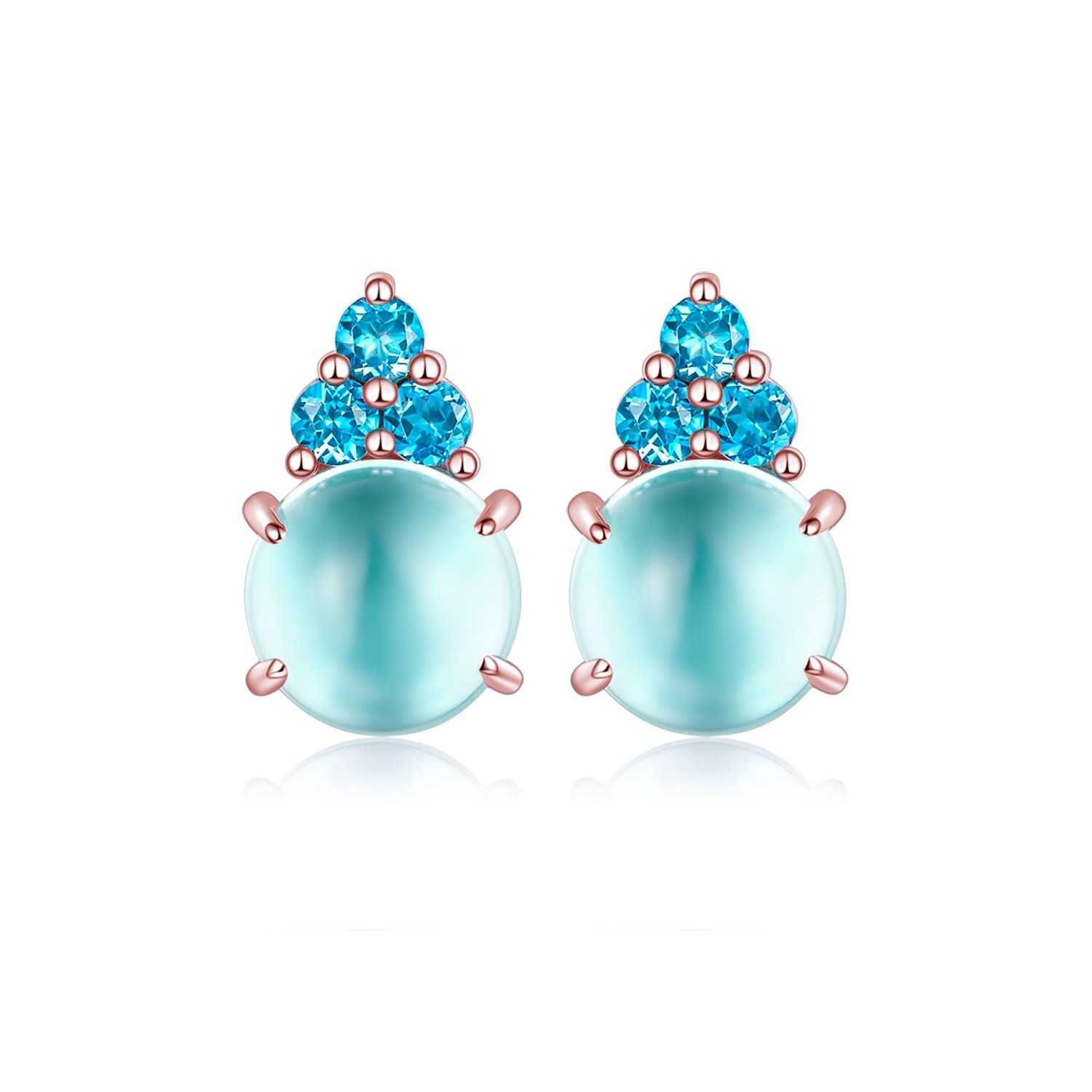 18k Solid Gold Round Aqua Topaz Stud Earrings - Melbourne, Australia