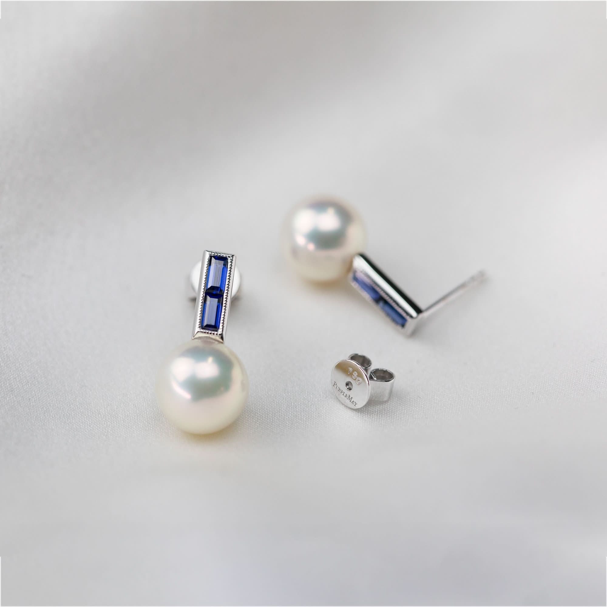 Blue Sapphire Stud Pearl Earrings - Melbourne, Australia