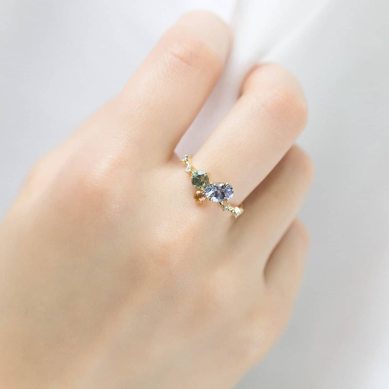 18k Solid Gold Blue and Sea Green Sapphire Diamond Cluster Ring - Melbourne, Australia