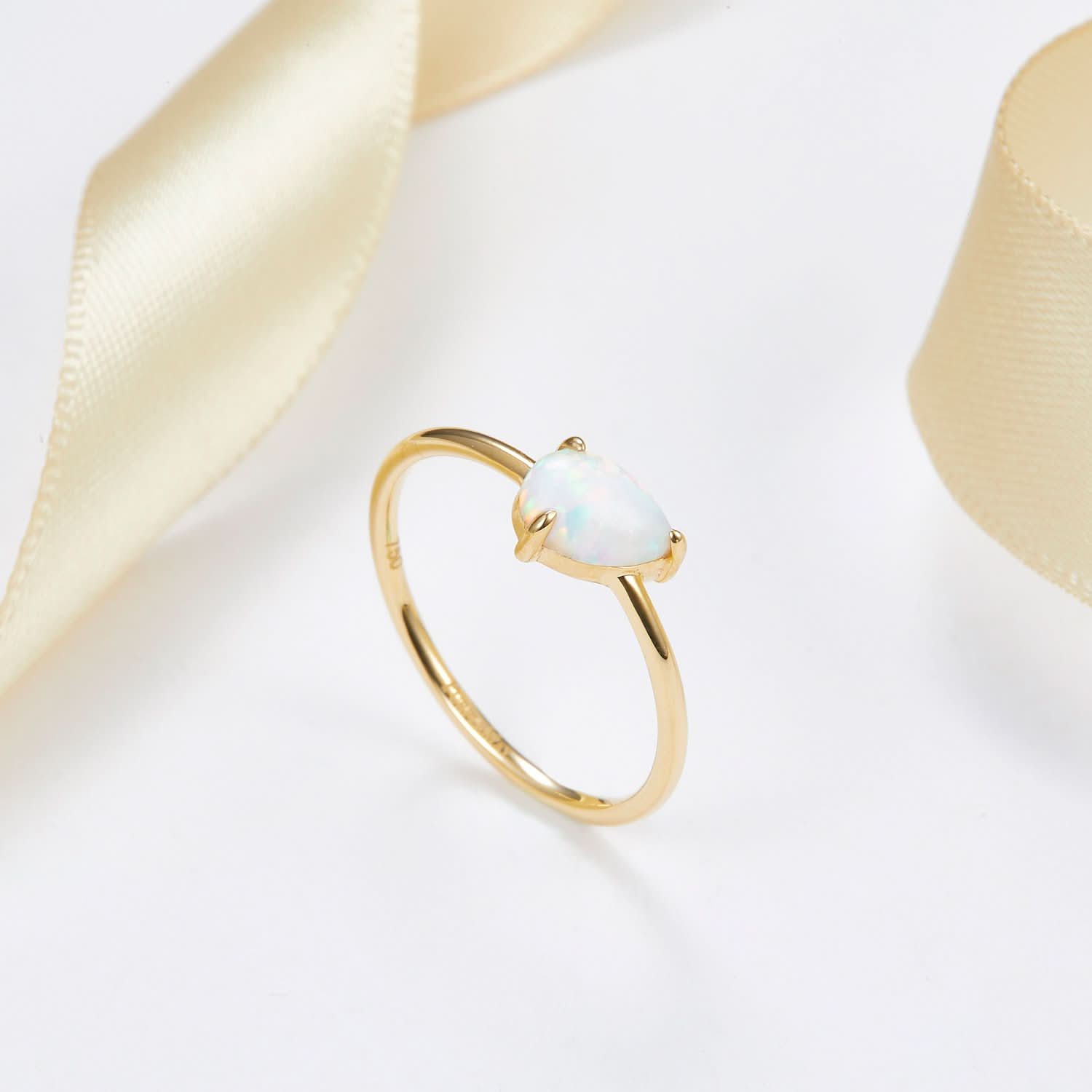 18k Solid Gold Pear Shape Australian White Opal Ring Band | Rings Melbourne Australia