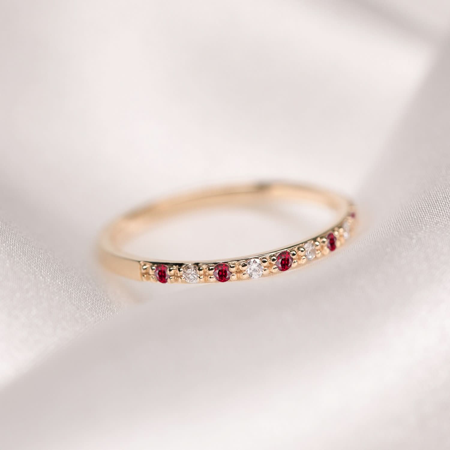 18k Solid Gold Half Eternity Diamond Ruby Wedding Ring Band - Melbourne, Australia