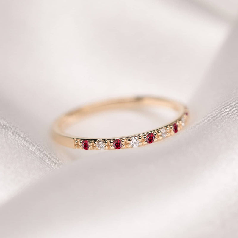 18k Solid Gold Half Eternity Diamond Ruby Wedding Ring Band - Melbourne, Australia
