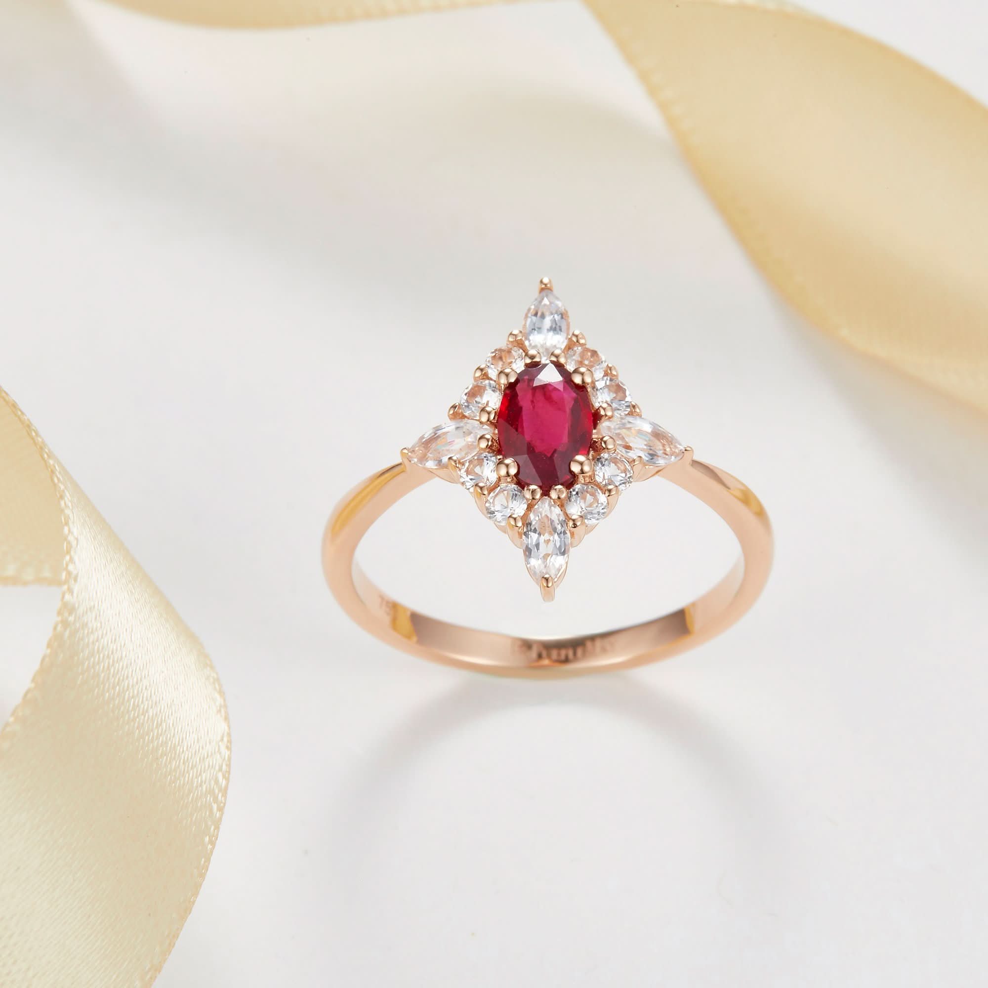 18k Solid Gold Ruby and White Sapphire Cluster Engagement Ring - Melbourne, Australia