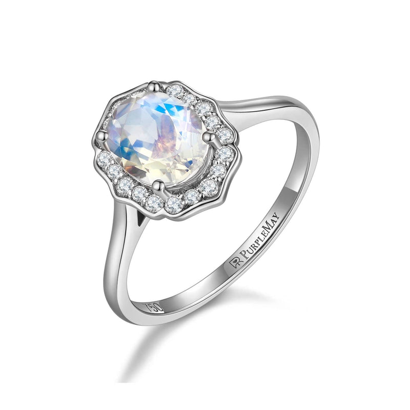 18k Solid Gold Floral Diamond Halo Moonstone Engagement Ring - Melbourne, Australia
