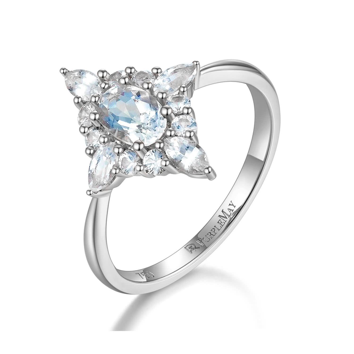 18k Solid Gold Moonstone and White Sapphire Cluster Engagement Ring - Melbourne, Australia