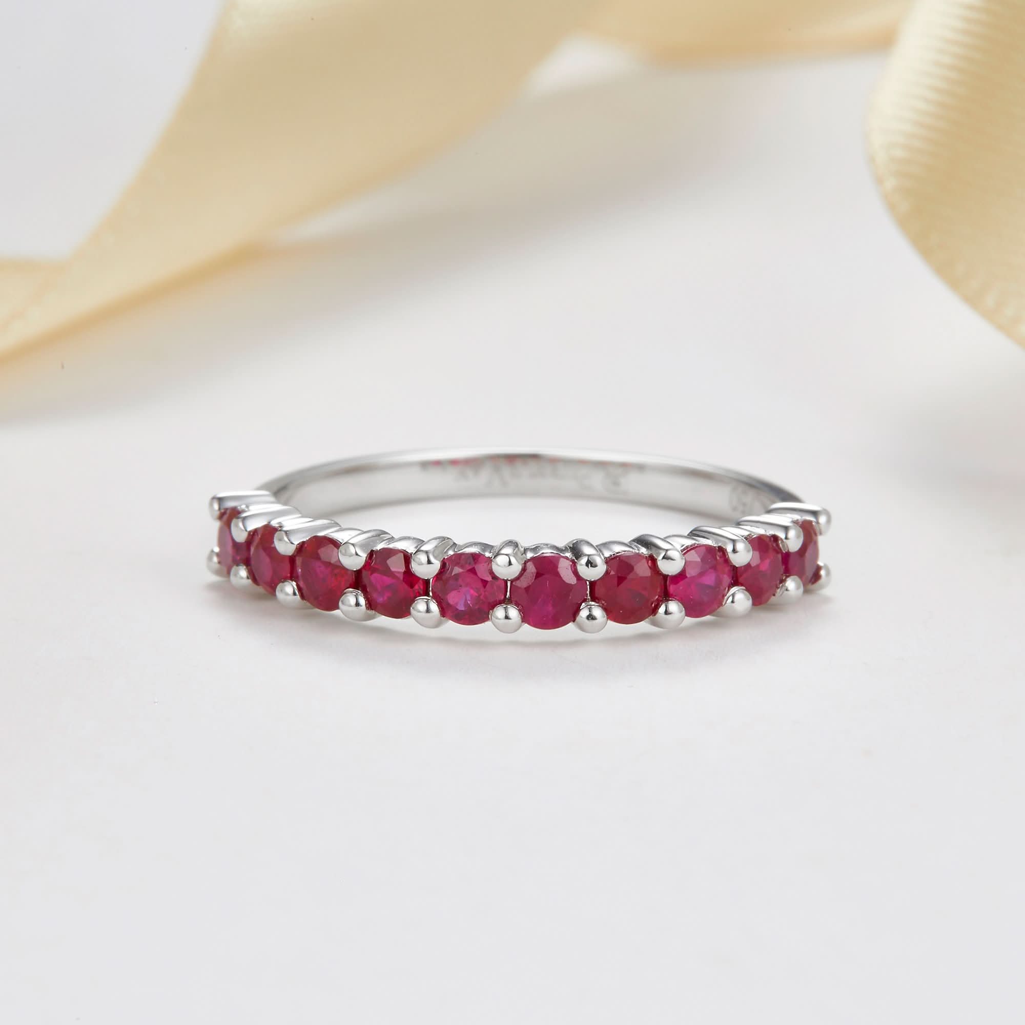 18k Solid Gold Half Eternity Natural Ruby Wedding Ring Band - Melbourne, Australia