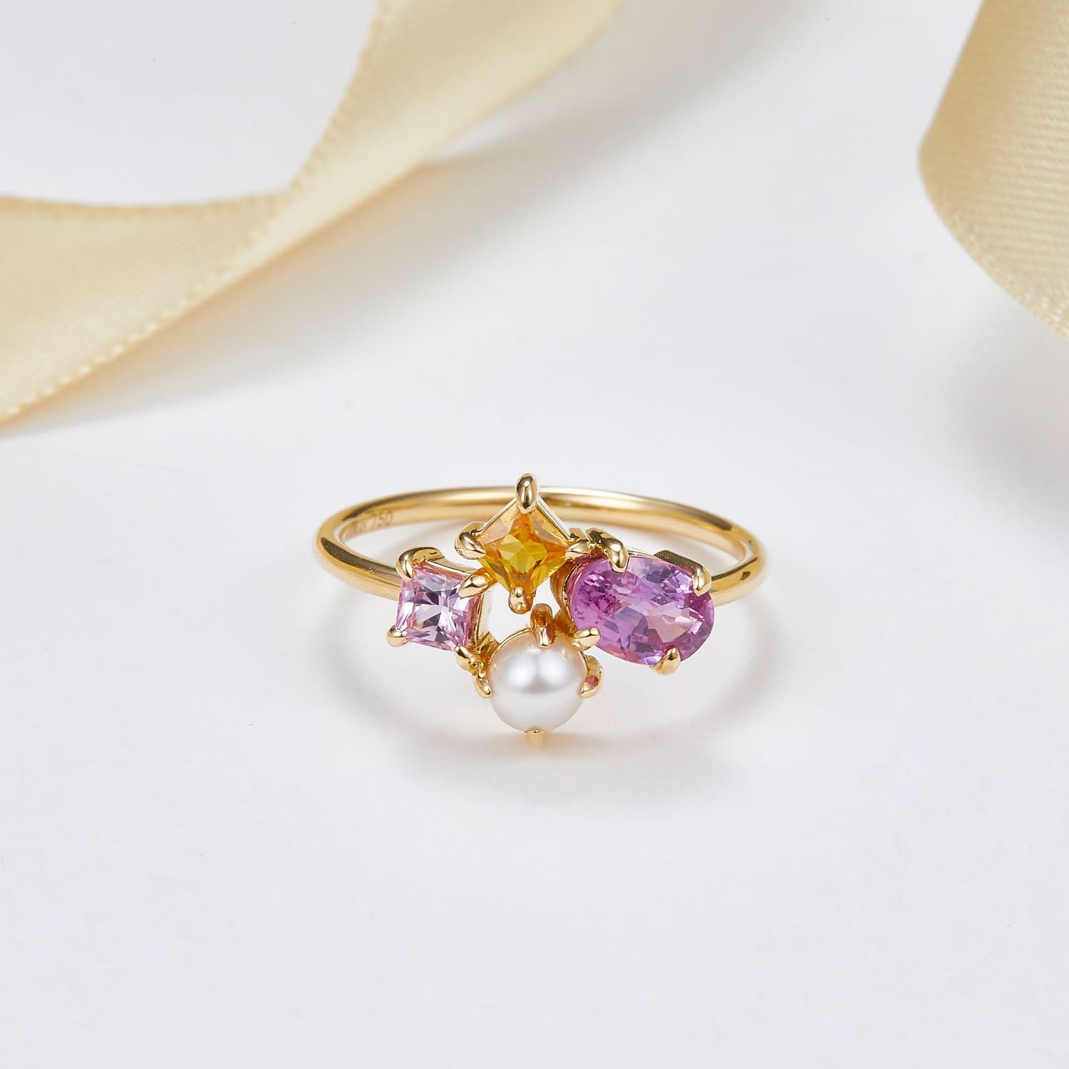 18k Solid Gold Oval Pink Sapphire and Akoya Pearl Cluster Ring | Rings Melbourne Australia