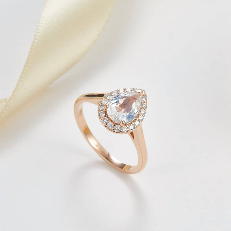 18k Solid Gold Pear Shape Moonstone Engagement Ring - Melbourne, Australia