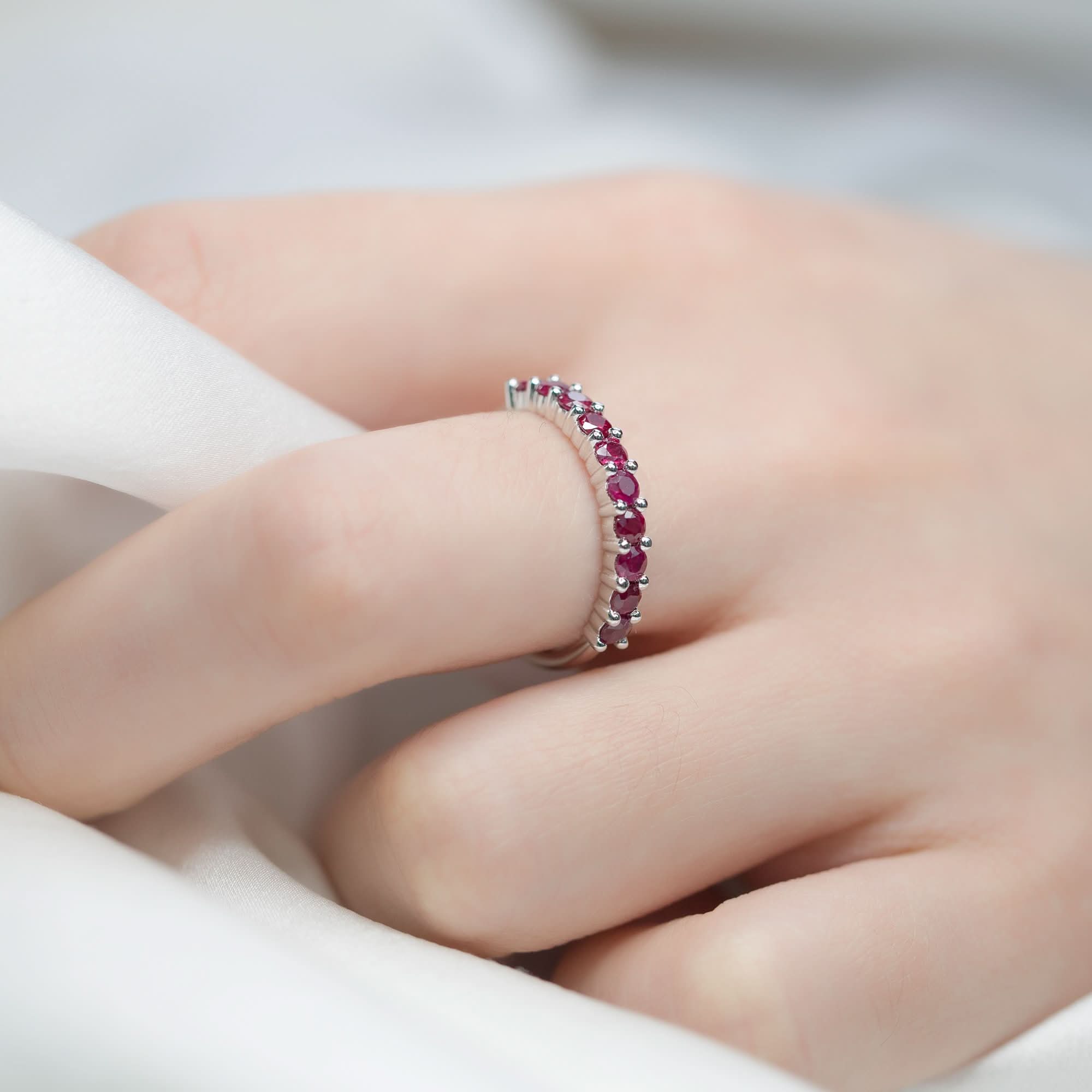 18k Solid Gold Half Eternity Natural Ruby Wedding Ring Band - Melbourne, Australia
