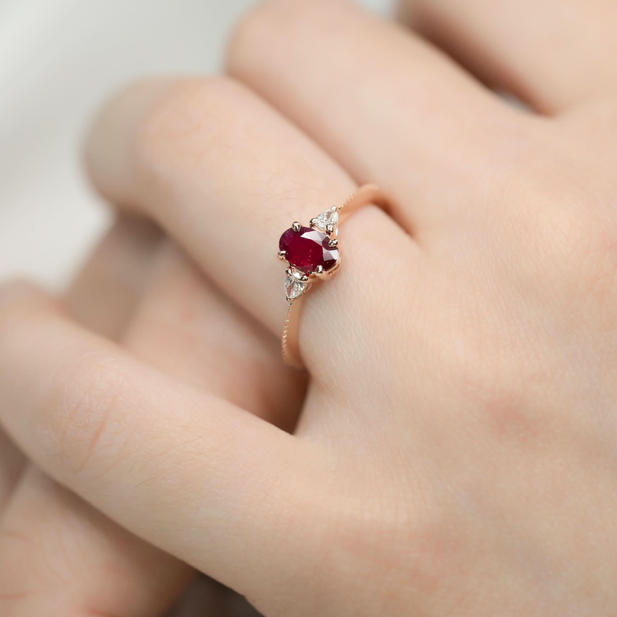 18k Solid Gold Oval Ruby and Pear Shape Diamond Ring - Melbourne, Australia