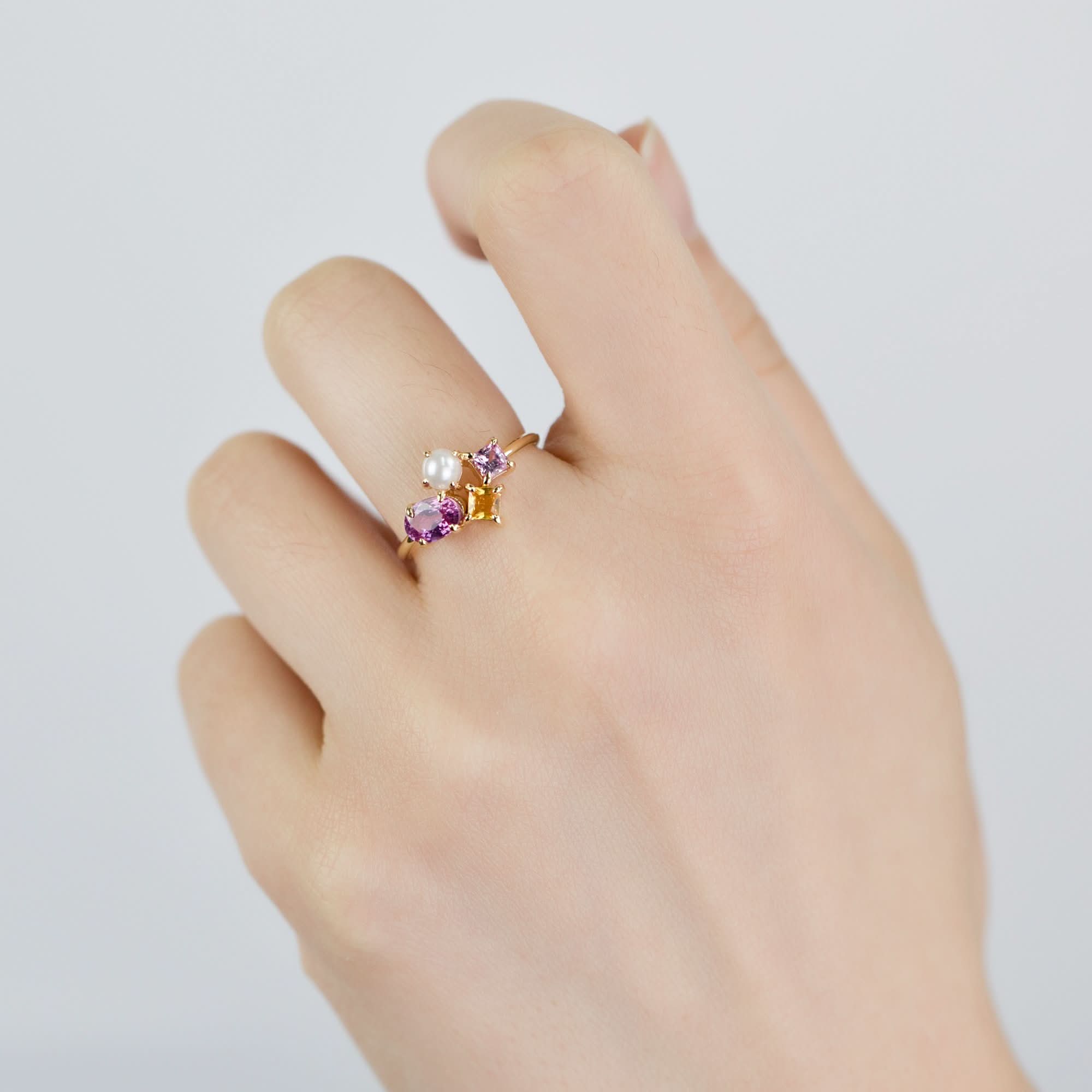 18k Solid Gold Oval Pink Sapphire and Akoya Pearl Cluster Ring | Rings Melbourne Australia