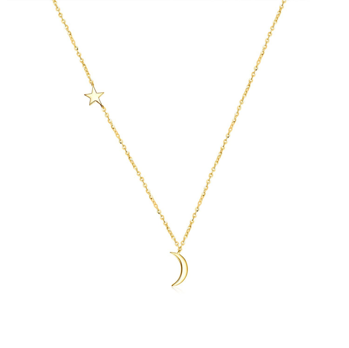 18k Solid Gold Delicate Moon and Star Necklace - Melbourne, Australia