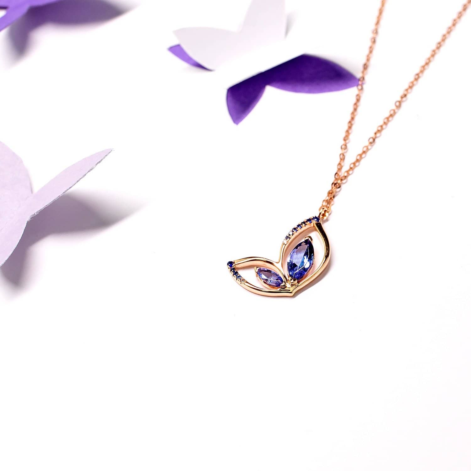 18K SOLID GOLD BUTTERFLY TANZANITE NECKLACE - Melbourne, Australia