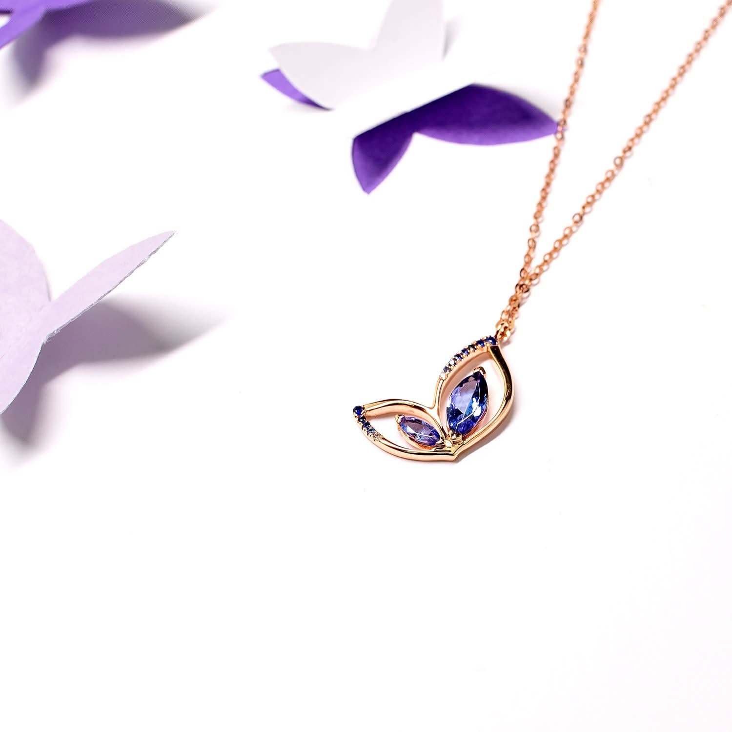 18K SOLID GOLD BUTTERFLY TANZANITE NECKLACE - Melbourne, Australia