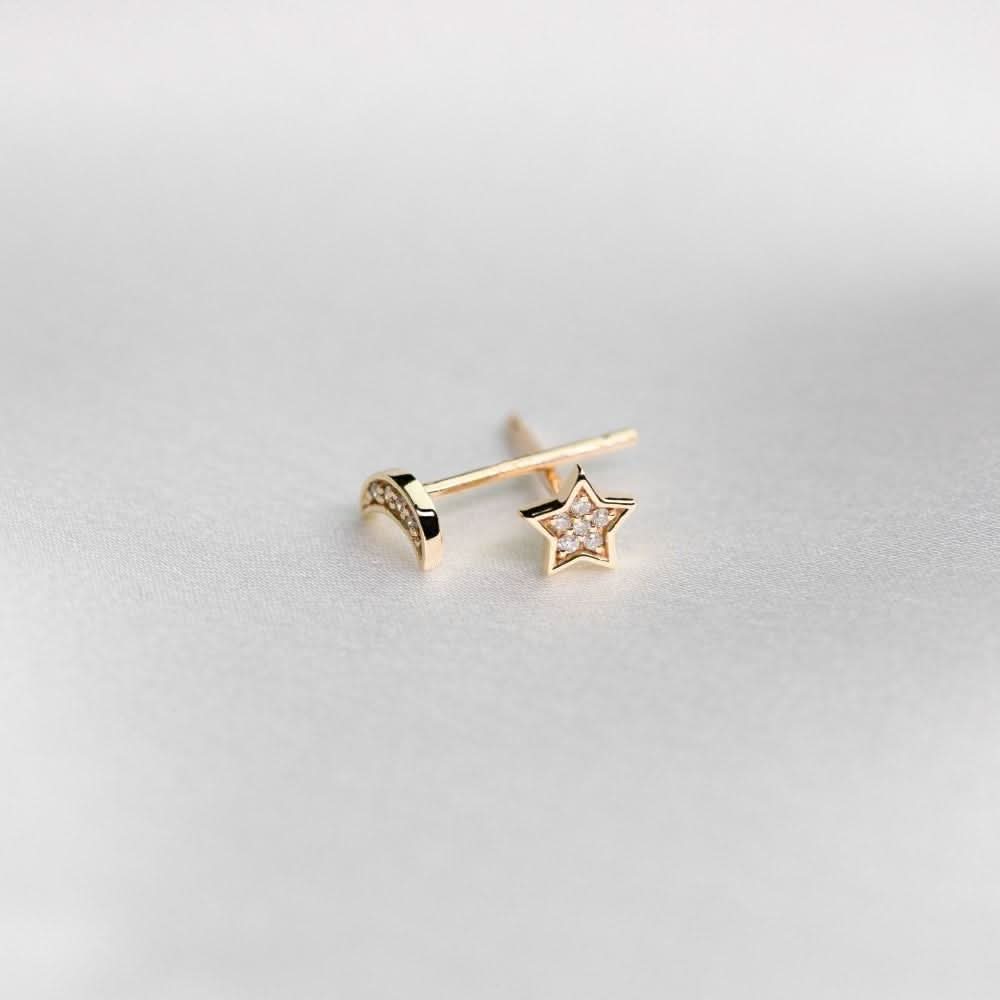 Star and Moon Stud Earrings in 18k Solid Gold | Moon star earrings - Melbourne, Australia