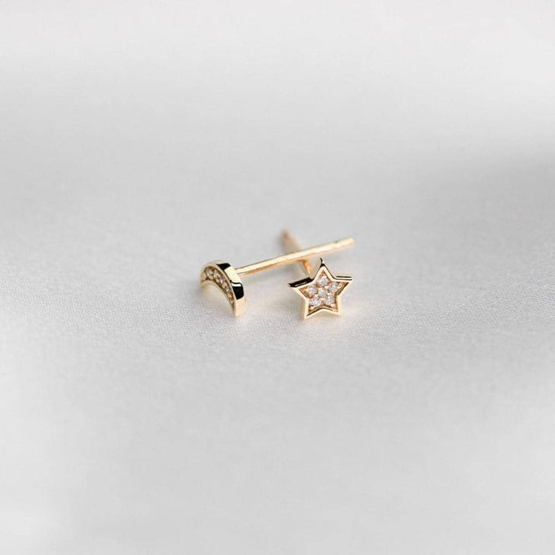 Star and Moon Stud Earrings in 18k Solid Gold | Moon star earrings  - Melbourne, Australia