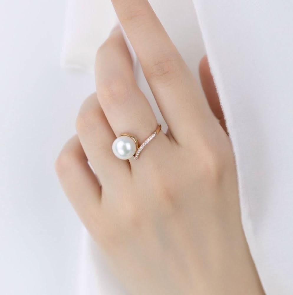 18k Solid Gold Large Akoya Pearl Diamond Ring - Melbourne, Australia