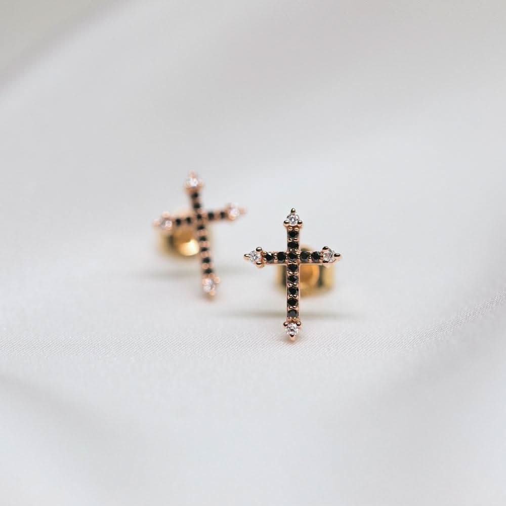 Cross Black Diamond Stud Earrings - Melbourne, Australia