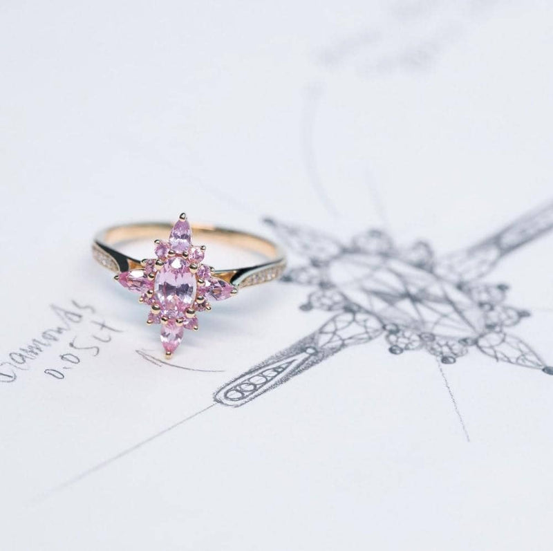 18k Solid Gold Antique Pink Sapphire Engagement Ring - Melbourne, Australia
