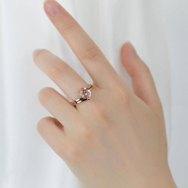 18k Solid Gold Asymmetric Pink Morganite Ring Set - Melbourne, Australia