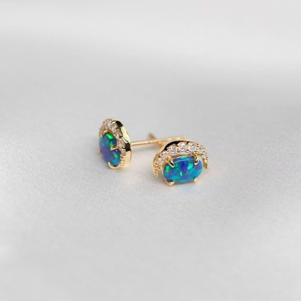 18 solid gold Australian Black Opal Diamond Stud Earrings - Melbourne, Australia