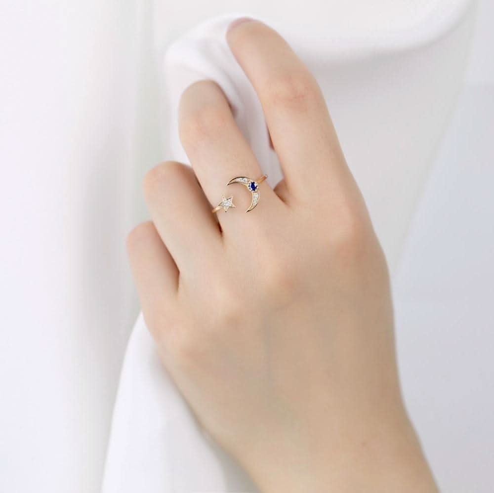 18k Solid Gold Crescent Moon and Star Diamond Ring - Melbourne, Australia