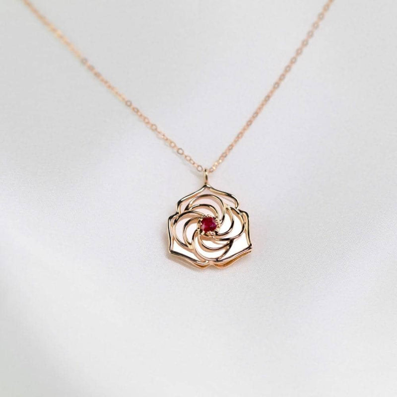 18k Solid Gold Romantic Red Rose  Necklace - Melbourne, Australia