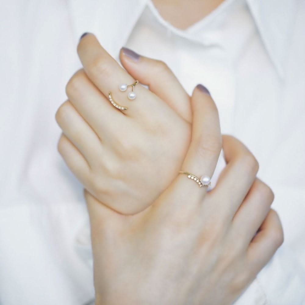 18k Solid Gold Smile Face Akoya Pearl Diamond Ring - Melbourne, Australia
