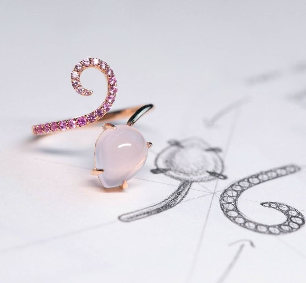 18k Solid Gold Pink Sapphire and Quartz Ring - Melbourne, Australia