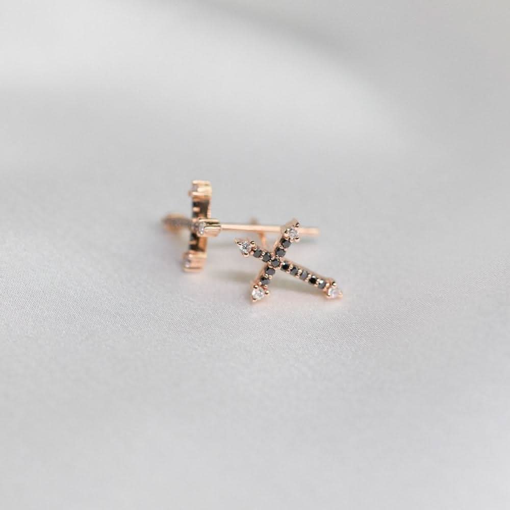 Cross Black Diamond Stud Earrings - Melbourne, Australia