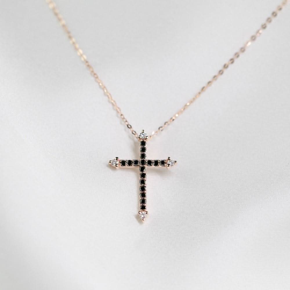 18k Solid Gold Cross Black Diamond Necklace - Melbourne, Australia