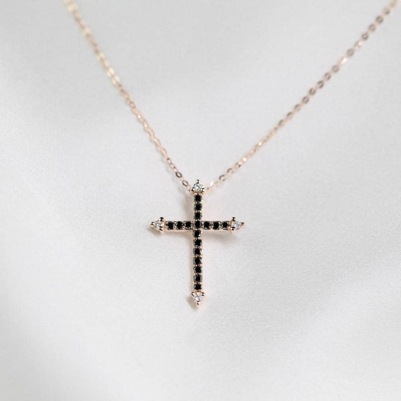 18k Solid Gold Cross Black Diamond Necklace - Melbourne, Australia