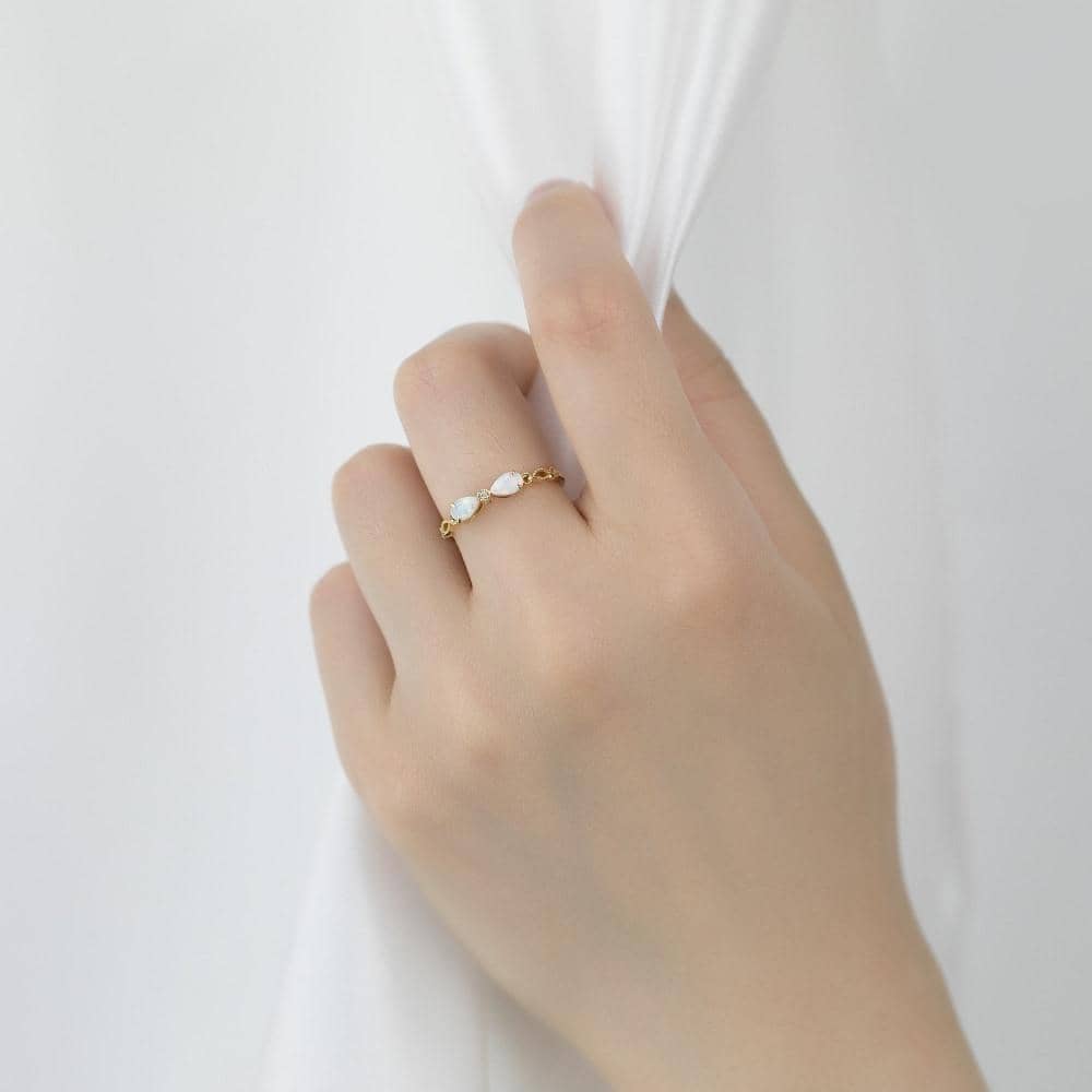 18k Solid Gold Australian White Opal Bow Ring - Melbourne, Australia