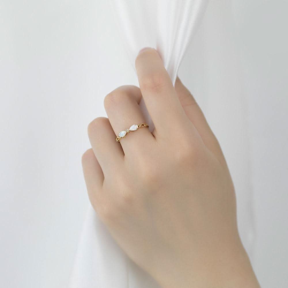 18k Solid Gold Australian White Opal Bow Ring - Melbourne, Australia