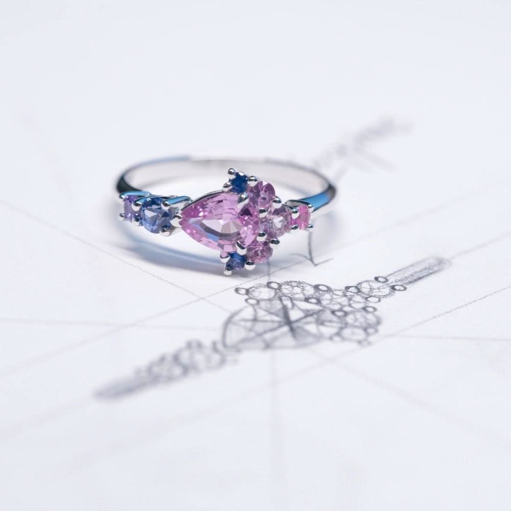 18k Solid Gold Purple Sapphire Cluster Ring - Melbourne, Australia
