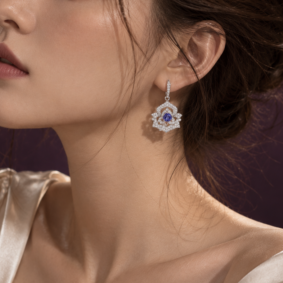 Camellias Tanzanite Drop Earrings