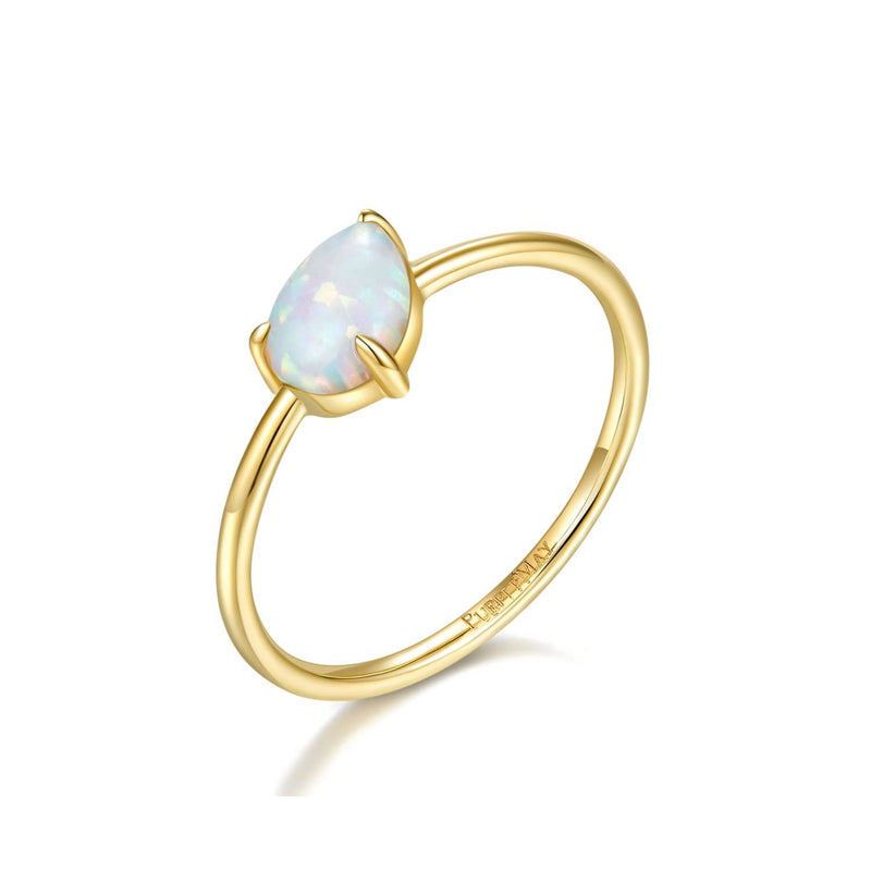 18k Solid Gold Pear Shape Australian White Opal Ring Band