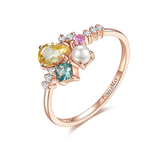 18k Solid Gold Yellow Sapphire and Akoya Pearl Cluster Ring - Melbourne, Australia