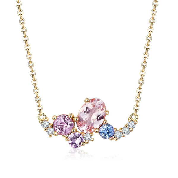18k Solid Gold Baby Pink Sapphire and Diamond Cluster Necklace - Melbourne, Australia
